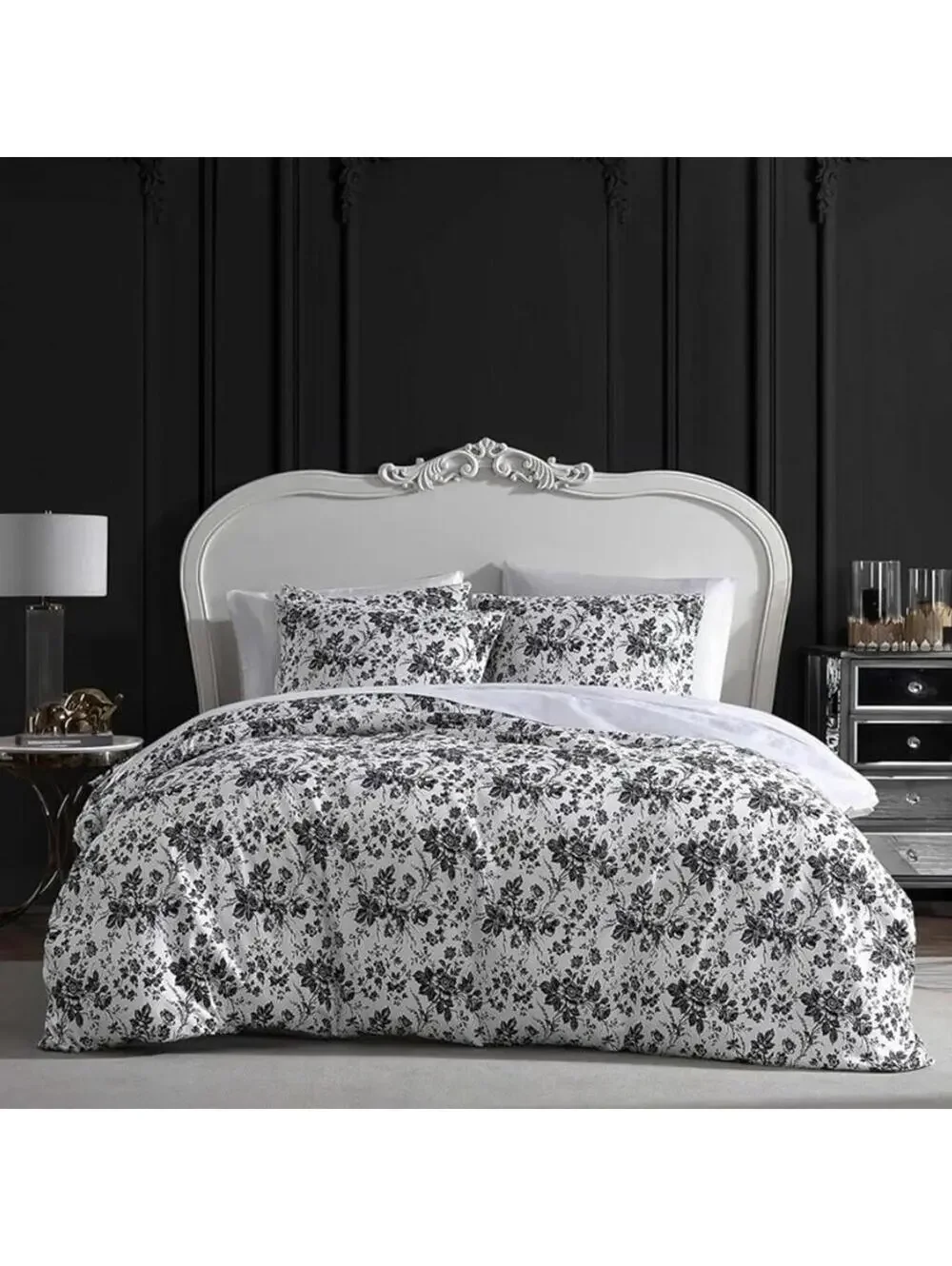 Whimsigoth Betsey Johnson King Duvet Black White Floral Cover matching Pillow